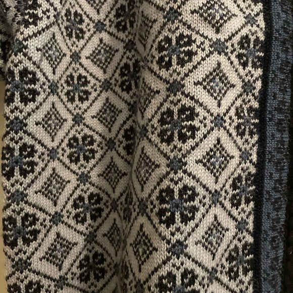 Skjaeveland Norwegian 100% Wool Navy Light Blue Fair Isle Cardigan Size Large - Picture 6 of 13